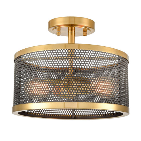 Brass Flush Mount Ceiling Light  Drum Metal Shade  | Claxy